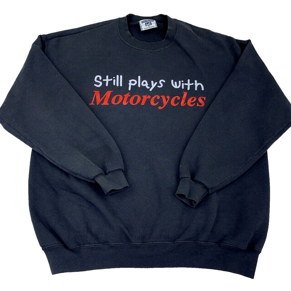 Vintage Biker Sweatshirt Men XL Black Crew Neck Sweater Still Play Motorcycles